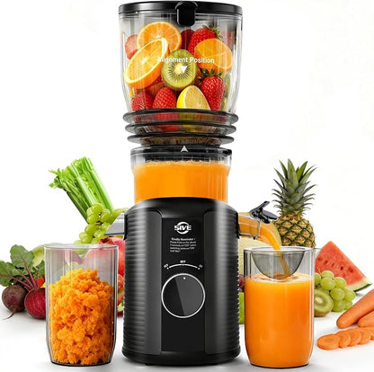 5ive Cold Press Juicer, 5.8 Inch Wide Chute Slow Masticating Extractor | 1.7 L Slow Juice Extractor for Whole Fruits Veggies, Easy Clean Electric Maker with Recipe Guide, Rate of 99% juice