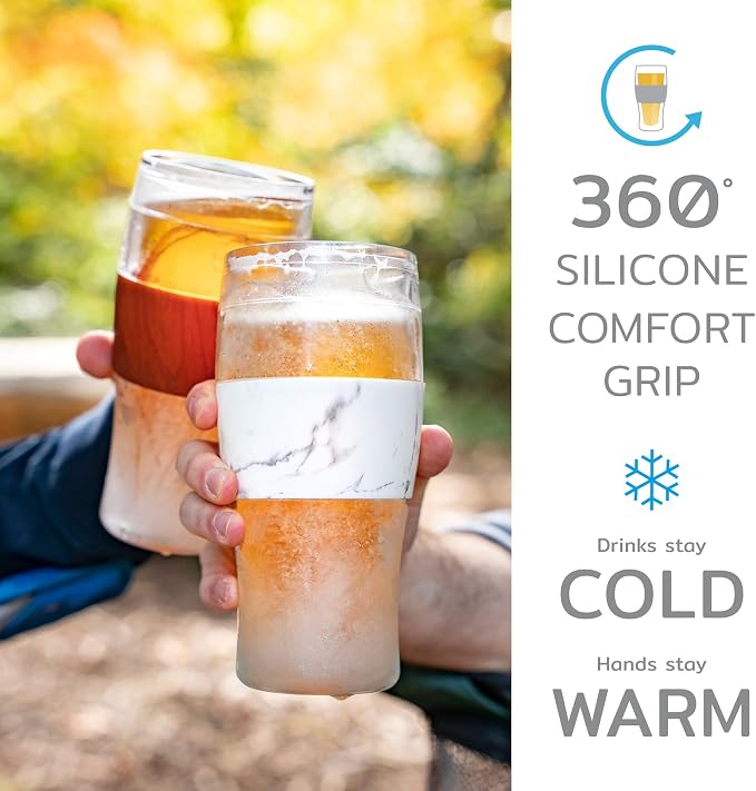 Host Freeze Beer Glasses, Frozen Beer Mugs, Freezable Pint Glass Set, Insulated Beer Glass to Keep Your Drinks Cold, Double Walled Insulated, 16oz, Grey