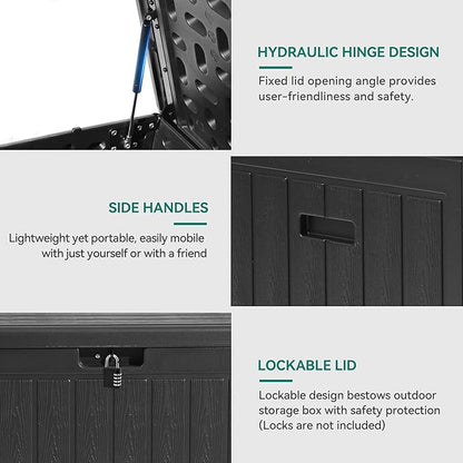 YITAHOME 90 Gallon Large Deck Box with Side Handles, Outdoor Double-Wall Storage for Patio Furniture Cushions, Garden Pool Accessories, Waterproof & Lockable