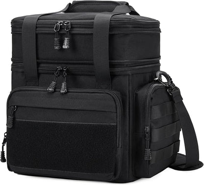 Gafetrey Large Tactical Lunch Box for Men, Insulated Lunch Bag Adult, Thermal Lunchbox Leakproof Waterproof Cooler Bag, Dual Compartment Lunch tote, Large Lunch Pail for Office Camping (Black) 24L