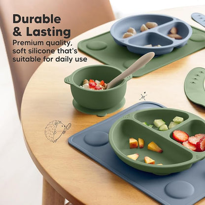 KeaBabies 2pk Silicone Placemats for Toddlers, Kids, Baby, 12x9 (Mellow, S) | Non Slip Suction Silicone Placemat for Restaurants, Dining Table,Travel, Easy to Clean, Food Grade/BPA-Free, Small Table Mat
