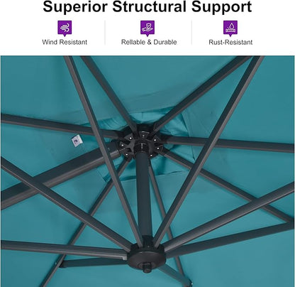 PURPLE LEAF 8 Feet Patio Umbrella Outdoor Cantilever Square Umbrella Aluminum Offset Umbrella with 360-degree Rotation for Garden Deck Pool Patio, Turquoise Blue