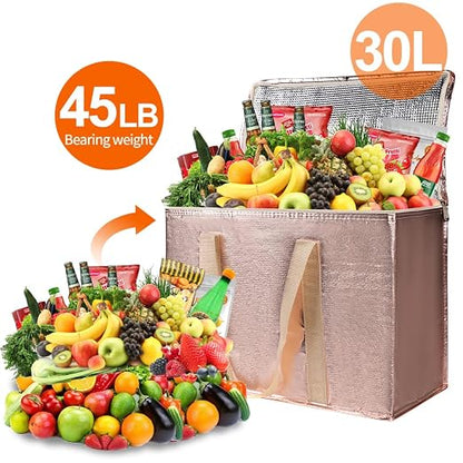 Bodaon 2-Pack Insulated Reusable Grocery Shopping Bag with Zippered Top, X-Large Frozen Foods Cold, Cooler Shopping Accessories, Insullated Bags, Insulated Food/Pizza Delivery Bag, Gold | Secure Zippered Top, Keep Frozen Foods Cold, Cooler Shopping Acc...
