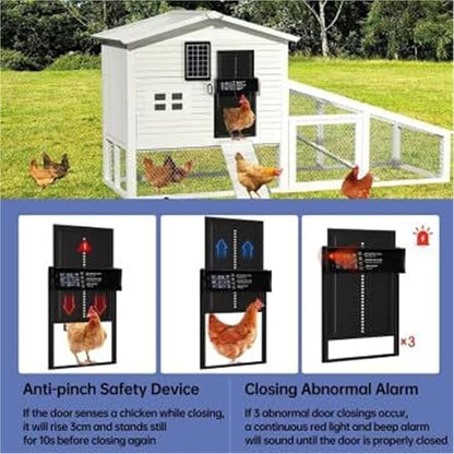 Waterproof Aluminum Alloy Solar Chicken House Door, Automatic Chicken Door with Timer, Anti-Pinch Weather Proof, Light Sensor
