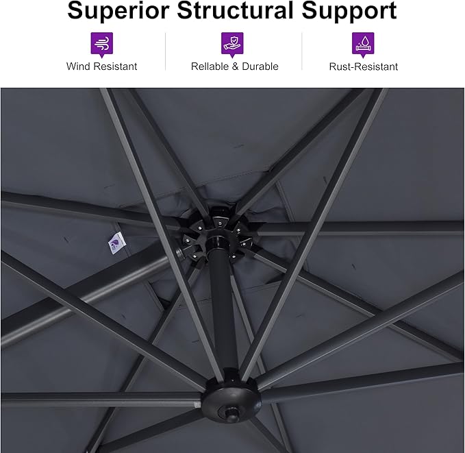 PURPLE LEAF 10 Feet Patio Umbrella Outdoor Cantilever Square Umbrella Aluminum Offset Umbrella with 360-degree Rotation for Garden Deck Pool Patio, Light Grey