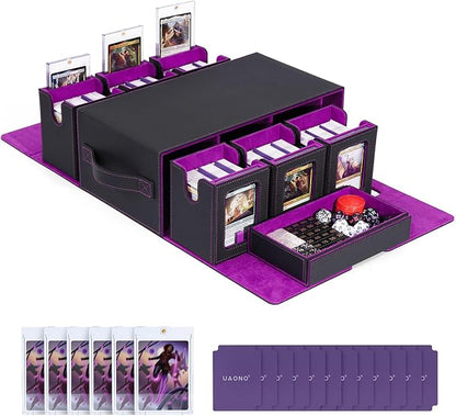 Commander Deck Box for MTG, 6-Deck Modular Card Case with Dice Tray Holds 600+ Double-sleeved Cards, Removable Trading Cards Storage Box with 35PT Magnetic Card Holders for TCG, Black Purple