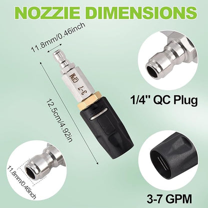 Adjustable Downstream Soft Wash Nozzle, Shooter Tip M5 Long Range Soap Twist Chemical Nozzle with 0-60° Spray Pattern, for Pressure Washer 1700-6000 PSI, 3-7 GPM, 1/4 in Quick Connect