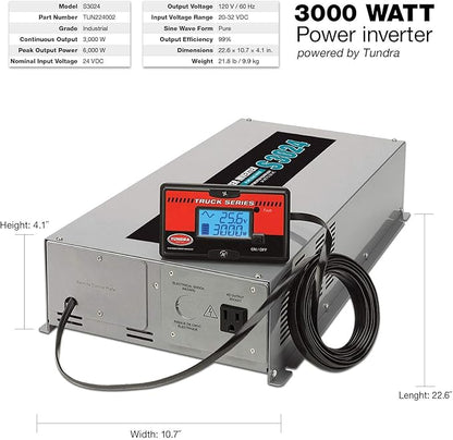 Tundra S Series - DC/AC Truck Power Inverter - Pure Sine Wave 3000W / 24V DC to 120V AC - S3000