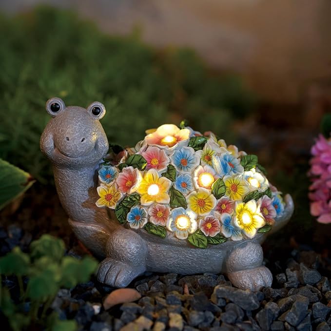 Nacome Solar Turtle Garden Decor with Flowers: Outdoor Clearance Statues Lights for Outside Lawn Ornaments Porch Patio Balcony Yard – Birthday Gifts for Mom Grandma Women