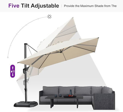 PURPLE LEAF 10 Feet Patio Umbrella Outdoor Cantilever Square Umbrella Aluminum Offset Umbrella with 360-degree Rotation for Garden Deck Pool Patio, Beige