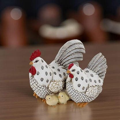 Chicken Family Decorative Sculpture, Indoor/Outdoor Outdoor Garden Statue,Rooster, Hen, Chick Garden Sculpture,Rustic Hen Statue