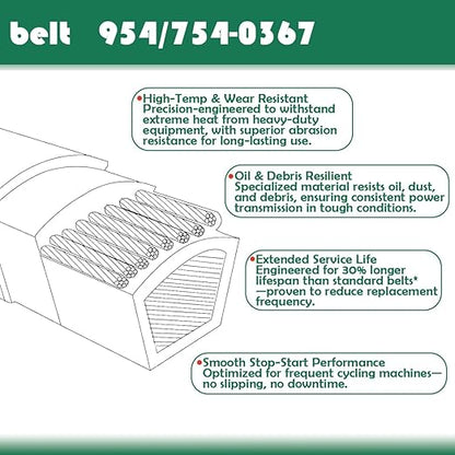 754-0367 954-0367 Drive Belt 3/8 x 34 inch v Belt Replacement MTD Snow Thrower 21130SE 826 926E Oregon 75-091 Stens 265-013,75-157,265-256, 13288, 230-3256, B17540367(2 Pack)