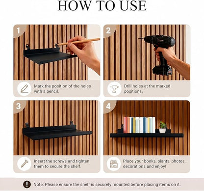 Floating Shelves for Wood Wall Panels,Metal Shelf for Storage Display,2pk | 8x4 Inch and 12x4.8 Inch,Black,Shelf Accessories,Wall Shelves Holder