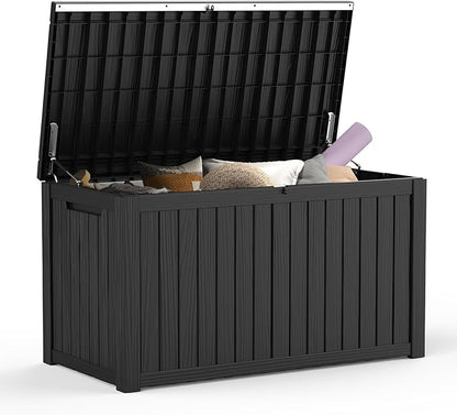 Mars Villa 180 Gallon Outdoor Storage Box, Large Resin Deck Box Waterproof, Storage Bin for Outside Patio Furniture Cushions, Pool Supplies, with Hydraulic Hinge, UV Resistant and Weatherproof, Black