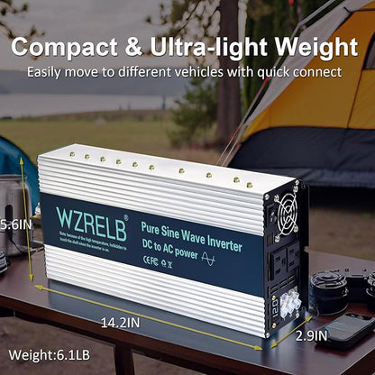 WZRELB 3000W Pure Sine Wave Inverter 36V DC to 110V 120V AC Power Converter with LED Display, Hardwire Terminal,Off-Grid Portable Power Inverter with Dual AC Outlets for Home, RV, Truck, Camping