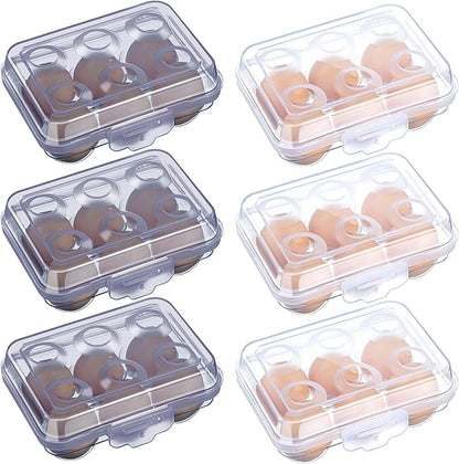 6 Pieces 6 Grid Egg Carton Camping Plastic Portable Egg Box Container for Refrigerator Storage Crisper Holder Carriage Tray(Blue＆transparent)