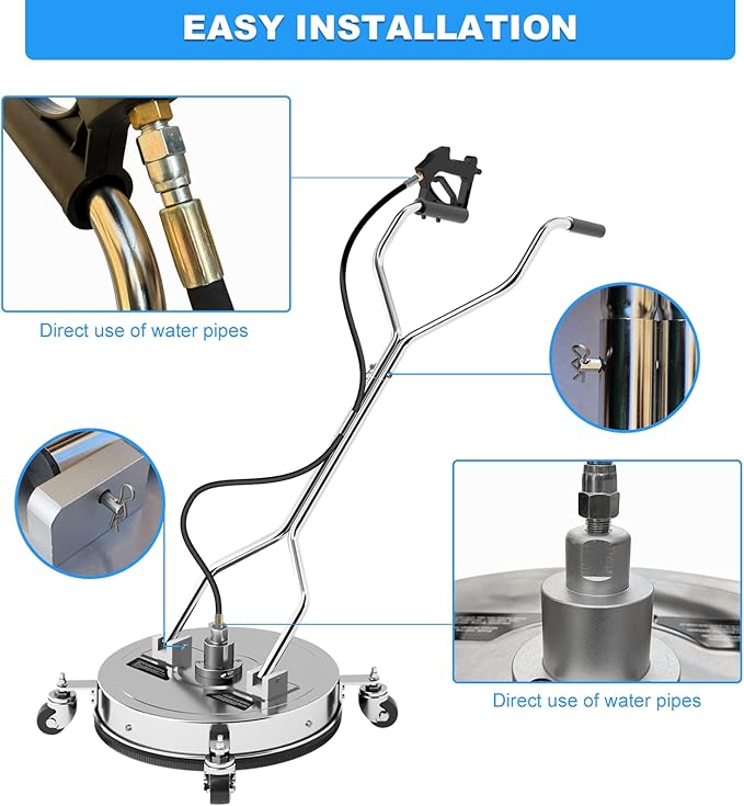 20" Pressure Washer Surface Cleaner with 304 Industrial-Grade Stainless Steel Housing, Dual Handle, Driveway Pressure Washer Attachment, 2 Replacement Nozzles, for Concrete, Sidewalk, Deck, 4500 PSI