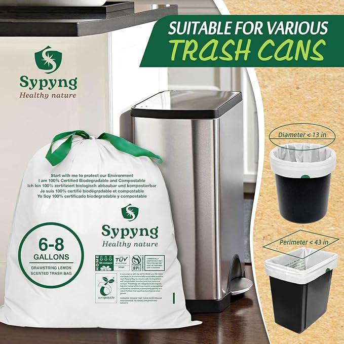 Compostable Trash Bags 6-8 Gallon (50-Pack) – Heavy Duty, 1.1 Mil Thick, 100% Biodegradable Kitchen Waste Bags for Medium Bins | ASTM D6400, BPI & OK Compost HOME Certified, Eco-Friendly & Recyclable