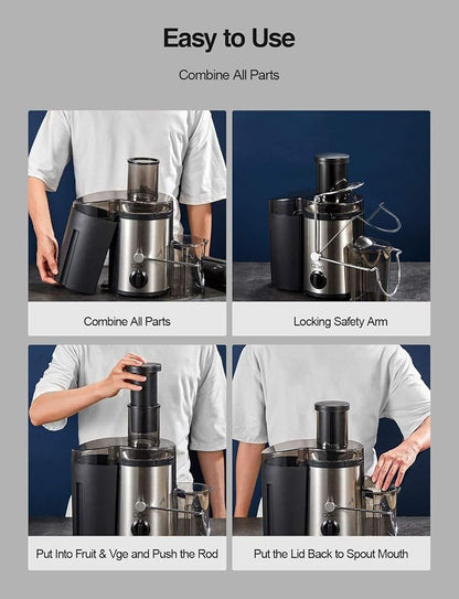 QCen Juicer Machine 500W Centrifugal Juicer with Extra Wide Feed Chute | For Fruits And Vegetables, Stainless Steel, BPA-Free Parts, Easy To Clean, Red, Compact Countertop Juicer
