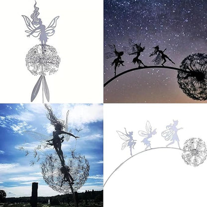 Flower Fairy Dancing with Dandelion, Art Sculpture Fairies for Fairy Garden, Angel Metal Ornaments Gardens Art Sculpture, Outdoor Decorations for The Courtyard, Christmas and Halloween Lawn (G)