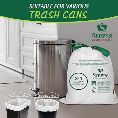 Compostable Kitchen Waste Trash Bags 3-4 Gallon (100 Pack) Heavy Duty 100% Biodegradable White Compost Bags for Countertop Bin, ASTM D6400, BPI & OK Compost HOME Certified, Eco-Friendly & Recyclable