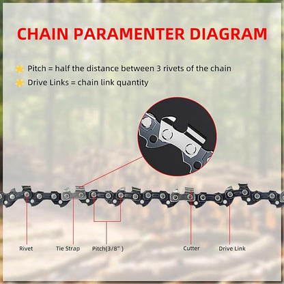 18 Inch Chainsaw Bar & Chain Combo 3/8" LP Pitch .050" Gauge 62 Drive Links 18" Replacement Chain Low-Kickback Chainsaw Chains Compatible with Echo, Poulan, Craftsman and More (2Chains + 1Bar)