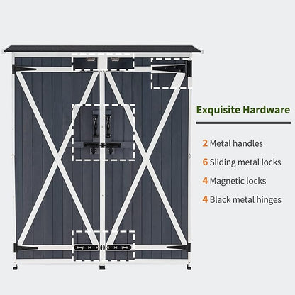 MCombo Outdoor Storage Cabinet with Shelves, Wood Garden Shed with Floor, Outside Tool Shed with 2 Lockable Doors for Backyard Patio Lawn, 1400 (Gray)