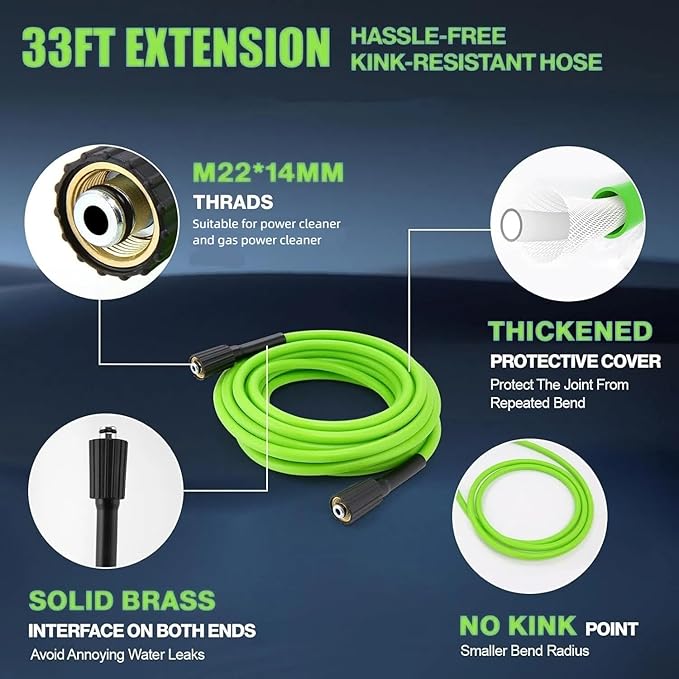 Pressure Cleaner 5000 PSI 2.8 GPM High Power Cleaners with 33ft Pressure Hose, 4 Nozzle and Foam Cannon, for Home, Cars, Fences, Patio (Green)