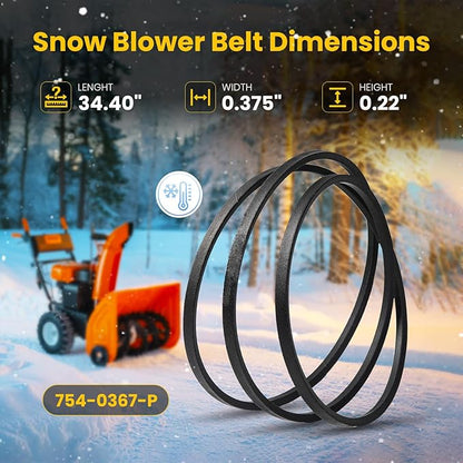 2 Pack 754-0367, 954-0367 Neoprene Rubber Snow Blower Belt for Cub Cadet, Compatible with MTD 247886910 2705611 Drive Belt, 3/8" x 34.4"
