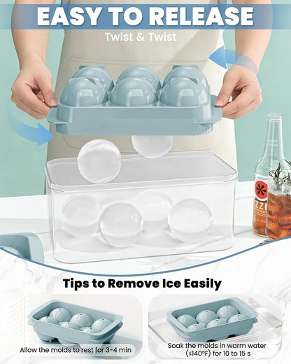 Large Ice Cube Tray for Freezer - 2 Pack Stackable Round Ice Cube Molds Set, Easy to Fill & Release with Storage Bin and Tongs for Kitchen, Party, Cocktail & Coffee, Gifts for Whiskey Lover (1.93In)