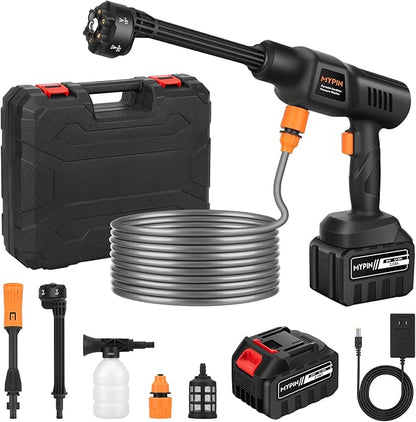 Portable Cordless Pressure Washer, 600 PSI 3.0Ah Rechargeable Battery Powered Pressure Washer, 6-in-1 Nozzle with Standard Nozzle for Car Floor Wall Fence Cleaning, Pet Cleaning