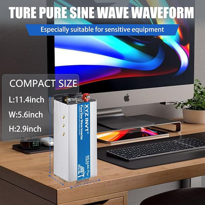 1800W Pure Sine Wave Inverter DC 48V to AC 120V, 3600W Peak Power with LED Display, Power Converter for Car, Truck, Solar, Home & Rechargeable Devices