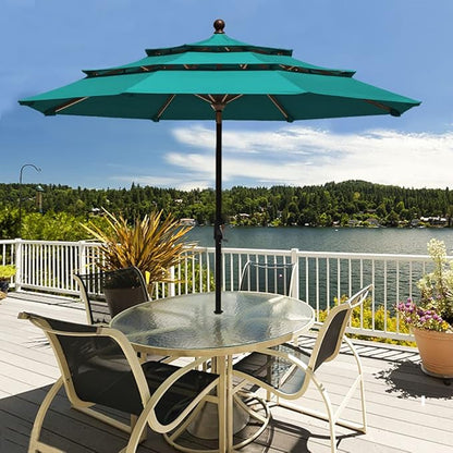 EliteShade USA 10-Year-Non-Fading 9Ft 3 Tiers Market Umbrella Patio Umbrella Outdoor Table Umbrella with Ventilation, Teal