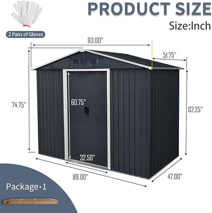 8x4 FT Outdoor Storage Shed,Metal Shed with Floor,Garden Shed W/Air Vent & Lockable Sliding Door,All Weather Waterproof Tool House W/Sloped Roof,for Backyard,Patio,Lawn,Black and White