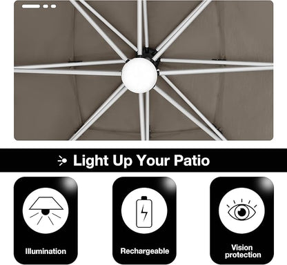 EliteShade USA APOLLO 3-Tier 10x10FT Full Aluminum Cantilever Patio Umbrella for Outdoor restaurant Garden Courtyard Deck Pool and Marketing with Light (No battery),Taupe