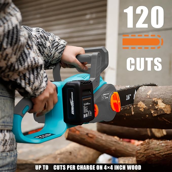 16-Inch Electric Chainsaw Cordless, Battery Powered Chainsaw with Brushless Motor, 2 * 20V DC 4Ah Batteries and Charger, Automatic Chain Refueling for Wood Cutting And Tree Trimming