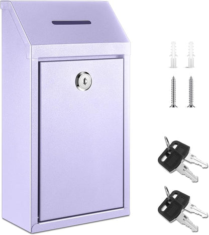 Yaocom Metal Money Box,Morandi Purple,10.24 x 5.71 x 2.95 Inch,No Lid | Wall Mounted Drop Donation Cash Box for Farm Stand Collection Safe Suggestion Box with Lock Container for Home Office Outdoor