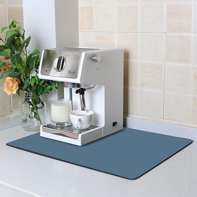 ZLR Coffee Bar Mat for Coffee Station, 16"x20" Large, Navy Blue | Absorbent Dish Drying Mat, Stain-Hiding Top, Non-Slip Back, Fits Espresso, Grinder, Knock Box, Frother & Cup Display