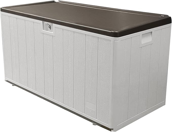 TARKARI Premium Pro Edition 110 Gallon Lockable Resin Deck Box, Waterproof & UV-Resistant Outdoor Storage Box for Outdoor Cushion Storage, Garden Tools & Pool Accessories Storage, White