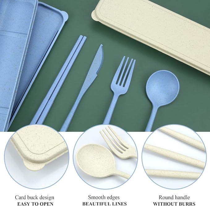 DISSKNIC Travel Utensils with Case, 6 Sets Reusable Utensils Set with Case, Camping utensil Set for Daily Use or Outdoor