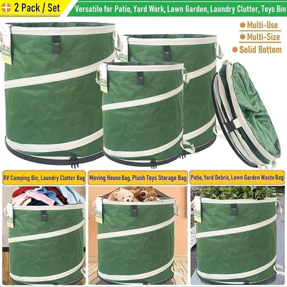 24 Gallon and 46 Gallon Collapsible Trash Can Solid Bottom for Yard Waste Bag,Garden Debris Bag,Pop-Up Trash Can,Recycling Bin,RV Camping Waste Bin,Laundry Hamper,Lawn Grass,Yard Weeds Bags,Leaf Bags