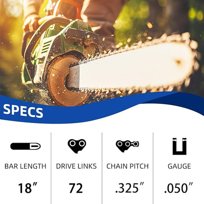 5 Pack 18 Inch Chainsaw Chain for Husqvarna .325" Pitch .050" Gauge 72 Drive Link Fits Husqvarna 440 445 435 450 545 Echo CS-400, Oregon H72 M72 (5 Chains)