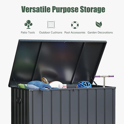 Domi Deck Box 200 Gallon, Waterproof Lockable Steel Outdoor Storage Container for Outside Cushions, Garden Tools and Pools Equipment(Gray)