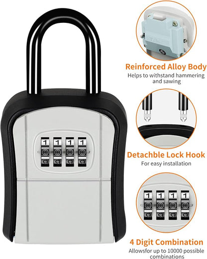 Portable Key Lock Box,Key Holder Safe Security Lock Box for Indoor, Outdoor, Garage, Garden, Store (2, Grey)