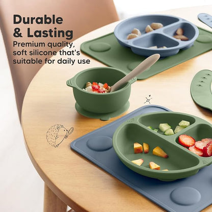 KeaBabies 2pk Silicone Placemats for Toddlers, Kids, Baby, 12x9 (Rocky, S) | Non Slip Suction Silicone Placemat for Restaurants, Dining Table,Travel, Easy to Clean, Food Grade/BPA-Free, Small Table Mat