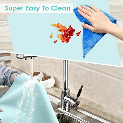 Extra Large Silicone Craft Mat for Kids, Mint Green Silicone Sheet for Crafts, Kitchen Non-Stick Baking Mat, Heat Resistant Countertop Protector Mat, Waterproof Placemat, Multipurpose Mat 24''x16''