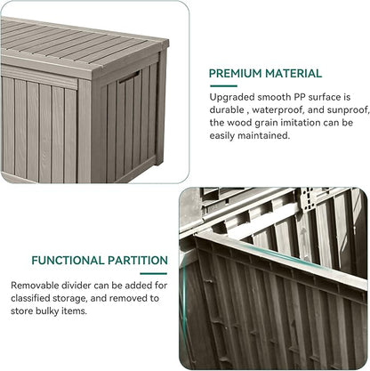 YITAHOME 150 Gallon Large Deck Box w/Divider, XL Waterproof Outdoor Storage for Patio Furniture,Outdoor Cushions, Garden Tools, Sports Equipment and Pool Supplies, Resin, Lockable, Taupe