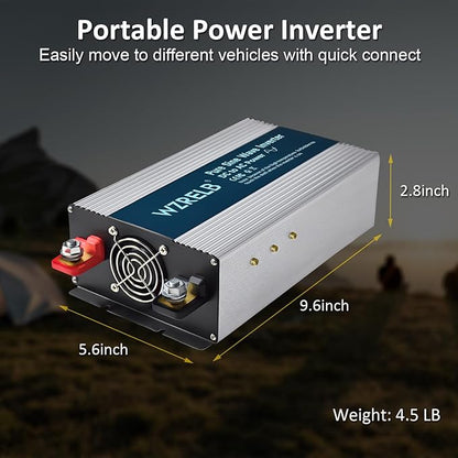 WZRELB 1800W Pure Sine Wave Inverter 12V DC to 110V 120V AC Power Converter with LED Display, Off-Grid Portable Power Inverter with 4 AC Outlets for Home, RV, Truck, Camping