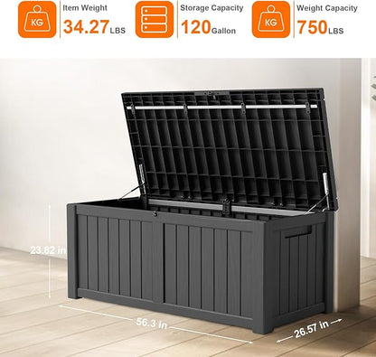 120 Gallon Outdoor Storage Box – Resin Deck Box with Lockable Lid, Waterproof Patio Furniture Storage for Tools, Garden & Yard Organization