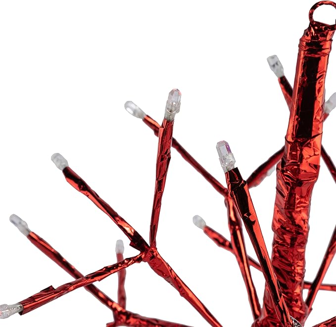 Alpine Corporation 10" H Indoor Christmas Twig 3D Hanging Snowflake Ornament with LED Lights, Red, Christmas Decoration